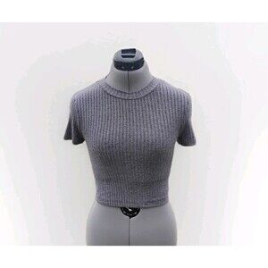 Privy | Heather Grey Ribbed Stretch Cutout Back Crop Top Size Small